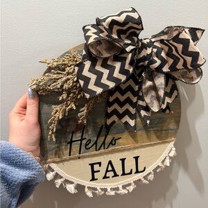 Hello Fall Round Wall Sign - Black and Cream 12”
